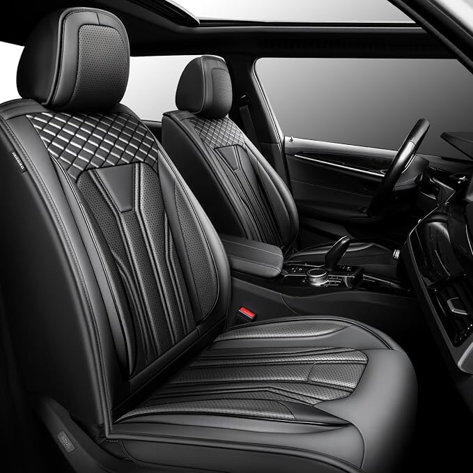 Fit Wagoneer Car Seat Covers for Jeep Wagoneer 2022-2025 2026 -Full Set Premium Leather, Waterproof & Breathable，All-Weather Seat Cushion Protecto & Airbag Compatible, 2 Front Seat All Black