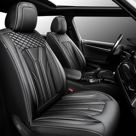Fit Wrangler 4-Door Car Seat Covers for Jeep Wrangler 2010-2025 2026 -Premium Leather, Waterproof，Breathable，All-Weather Seat Cushion Protecto & Airbag Compatible, 2 Front Seat All Black