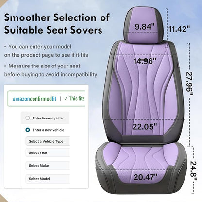 Coverado Front Seat Covers, 2 Pack Leather Seat Cover for Cars, Waterproof Seat Covers, Front Seat Car Seat Protectors, Driver Car Seat Cushions Universal Fit for Most Vehicles, Gray&Purple