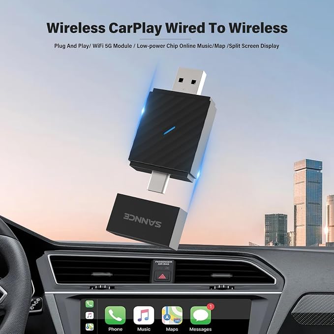 Wireless CarPlay Converter - Effortless Plug-and-Play USB Adapter for iPhone - Fast Automatic Connection, No Delay, Converts Wired to Wireless for Seamless Music & Navigation Experience for 2016+ Cars
