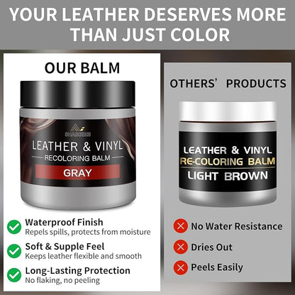 Leather Recoloring Balm with 100ml Mink Oil, Gray Leather Repair Kit and Scratch Remover for Furniture, Car Seats, Sofas, Dye & Restorer for Couches, Vinyl, PU, Faux