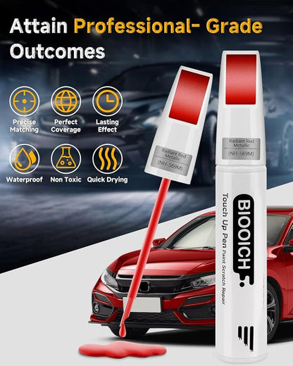Touch Up Paint Pen Exact Color Match Car Chip and Scratch Repair (for Honda, Radiant Red Metallic(R-569M))