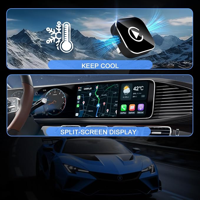 Wireless CarPlay Adapter, 2026 Upgraded Wired to Wireless for Apple CarPlay & Android Auto, Mini USB Design Car Play Adapter with Type-C Extension, Plug and Play, Stable Connection & No Latency