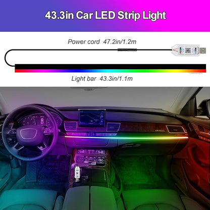 Acrylic LED Lights for Car, 43.3in RGB Strip Light Car LED Lights Interior with USB Port, App Control, Music Sync, 146 LEDs Interior Ca r Lights for Women Men Gifts