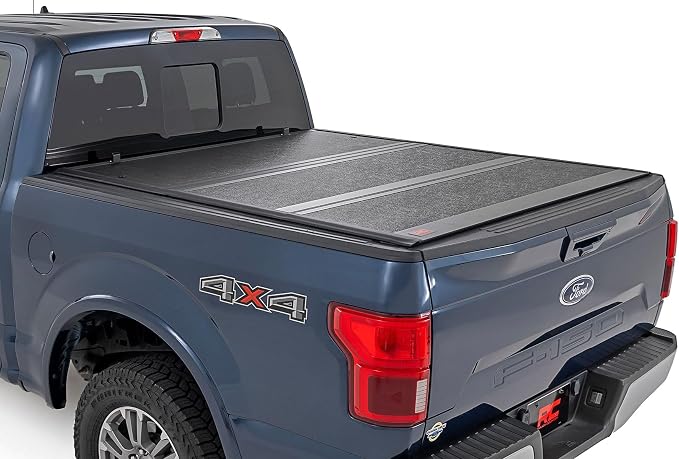Rough Country Hard Low Profile Tri-Fold Tonneau Cover for Ford F-150 (2021–2026) & F-150 Lightning (2022–2026) – Aluminum Truck Bed Cover