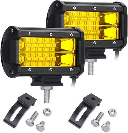Willpower LED Light Bar 2Pcs 5 inch 72W Amber LED Work Light Flood Beam for Jeep Trucks Tractor 4X4 Boat Off Road Auto Fog Driving Lamp 12V 24V Waterproof IP67