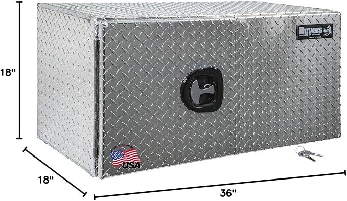 Buyers Products 1705205 Diamond Tread Aluminum Underbody Truck Box with Barn Door, 18 x 18 x 36 Inch, Lockable T Handles, Truck Storage and Organizer, Made in the USA, Silver