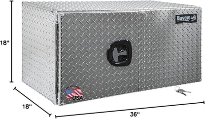 Buyers Products 1705205 Diamond Tread Aluminum Underbody Truck Box with Barn Door, 18 x 18 x 36 Inch, Lockable T Handles, Truck Storage and Organizer, Made in the USA, Silver