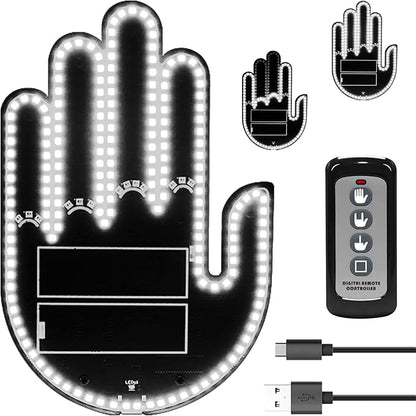 DIBMS Car Gesture Decorative Lights, Ambient Lighting, Rechargeable LED Gesture Lights for Car Road Rage LED Signs Calm Road Rage, Remote Control Triple Mode Fun Finger Lights (White)