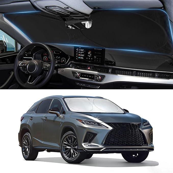Sun Shade for Lexus RX 350/350h 300 450/450h Windshield Sunshade Custom Fit 2023-2025 Lexus RX Accessories Front Window Cover Retractable Sun Visor Protector Keep Interior Cool UV Blocker