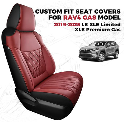 FREESOO Custom Seat Covers for Toyota RAV4 2019 2020 2021 2022 2023 2024 2025 LE XLE Limited XLE Premium Gas, RAV4 Leather Car Seat Covers Interior, RAV 4 SUV Accessories Full Set, BlackBurgundy