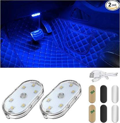 Wevdn 2 PCS Car LED Lights Interior Wireless, Magnetic Car Ambient Lighting with 6 Bright LED Lamp Beads, Portable USB Rechargeable Vehicle Interior Led Night Light for Car (Blue)