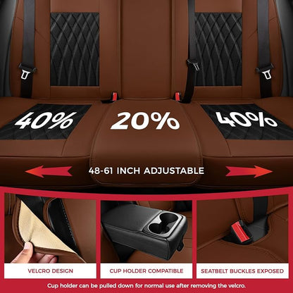 FREESOO Black Brown Car Seat Covers Full Set - Faux Nappa Leather Seat Covers for Cars, Breathable Waterproof Front Seats Protector with Lumbar Support, Universal Fit for Automotive Sedan SUVs Pickups