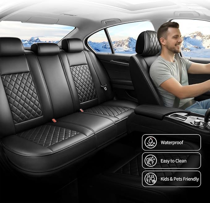 Car Seat Covers Compatible with Hyundai Elantra 2017-2025 2026 - Full Set 5 Seats Luxury Leather All-Weather Seat Cushions & Protectors, Waterproof & Breathable, Airbag Compatible (Black)