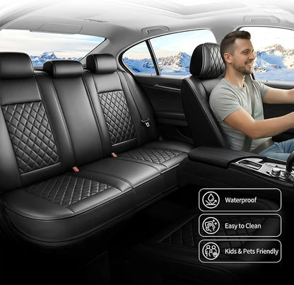Car Seat Covers Compatible with Hyundai Elantra 2017-2025 2026 - Full Set 5 Seats Luxury Leather All-Weather Seat Cushions & Protectors, Waterproof & Breathable, Airbag Compatible (Black)