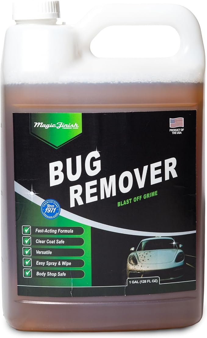 Magic Finish Car Bug Remover Spray (1 Gallon) – Fast-Acting Spray for Road Grime and Organic Residue – Car Cleaning Supplies for Paint Glass Plastic & Chrome