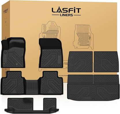 LASFIT Floor Mats & Cargo Mats for 2025-2020 Mitsubishi Outlander (Not Fit PHEV or Sport), Custom Fit Full Coverage All Weather TPE Floor Liners with Backrest Mats Protection for Every Row, Black