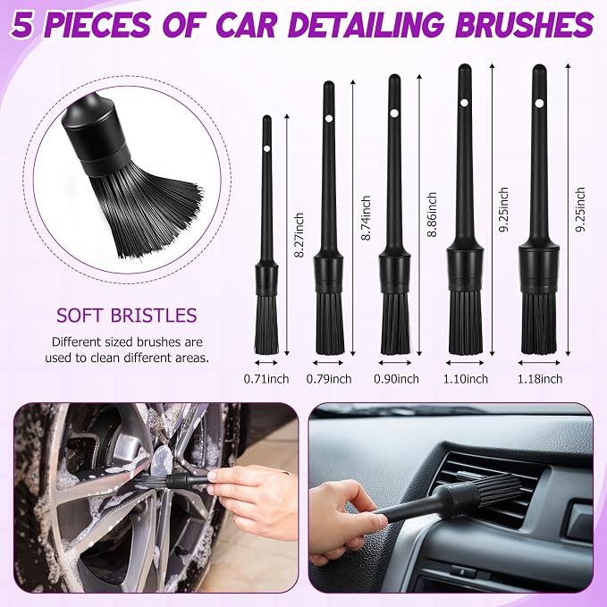 16 Pcs Windshield Cleaner Tool, Car Cleaning Kit with Various Detailing Brushes Set Spray Bottle Cleaner Towel Cleaning Gel Accessories Car Interior Detailing Kit for Windows Vents(Purple)