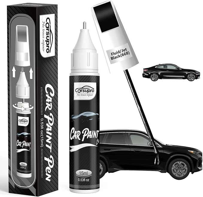 Fluid/Jet Black(668) for BMW Touch Up Paint Pen, 2 in 1 Car Scratch Remover with Pen Tip and Brush, Precise Color Match for Car Paint Scratch Repair, Quickly and Easily Fix Chips and Nicks