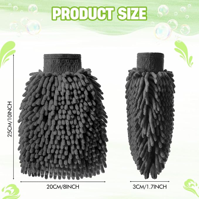 24 Pack Car Wash Mitt Bulk Microfiber, 10'' x 8'' Chenille Car Wash Mitt Gloves, Scratch Free Double Sided No Lint No Marks for Truck SUV and All Vehicle Surfaces (Grey)