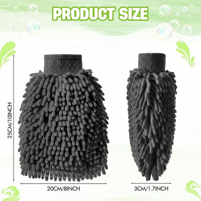 24 Pack Car Wash Mitt Bulk Microfiber, 10'' x 8'' Chenille Car Wash Mitt Gloves, Scratch Free Double Sided No Lint No Marks for Truck SUV and All Vehicle Surfaces (Grey)