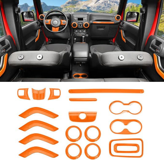 18PCS Full Set Interior Trim Kit for Jeep Wrangler JK JKU 2011-2018 4 Door,Center Console Door Handle Side Outlet Cup Holder Gear Cover Trim (Orange)