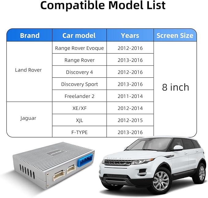 Wireless CarPlay Android Auto Adapter Decoder Retrofit Kit Fits Land Rover & Jaguar 2011-2017 with Bosch Headunit 8" Screen, Supports Mirror Link/Airplay/Backup Camera/USB Drive/Navigation