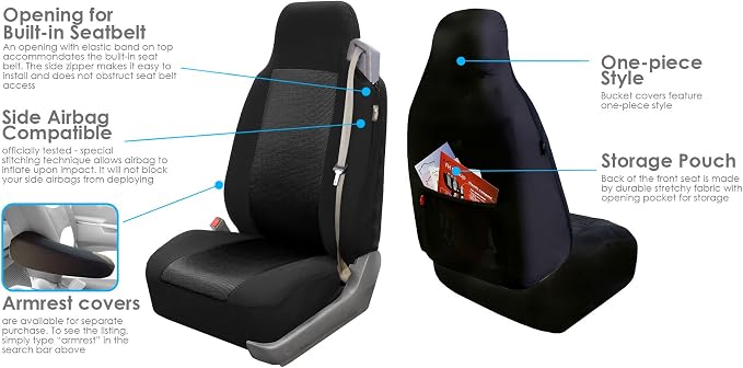 FH Group FH-FB302114 All Purpose Flat Cloth Car Seat Covers Solid Black Color with F11306 Vinyl Floor Mats- Fit Most Car, Truck, SUV, or Van