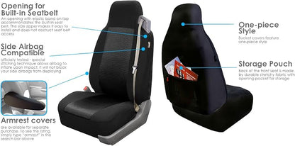 FH Group FH-FB302114 All Purpose Flat Cloth Car Seat Covers Solid Black Color with F11306 Vinyl Floor Mats- Fit Most Car, Truck, SUV, or Van