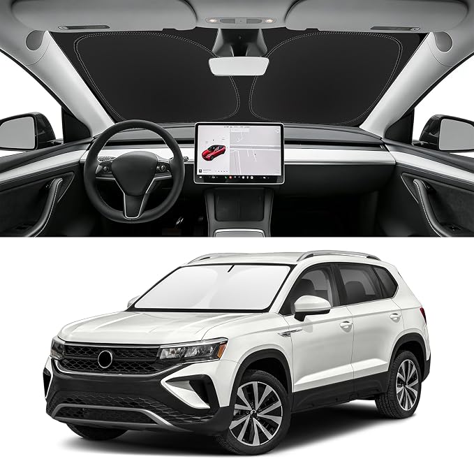 Custom Fit Windshield Sun Shade for VW Taos 2022-2026, Blocks UV & Heat, Front Window Sunshade Accessories, Easy Fold & Store Keep Your Car Cooler