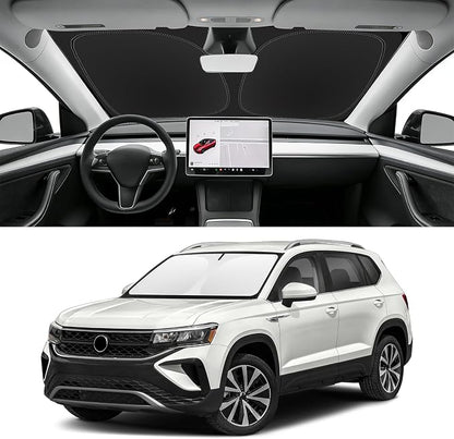 Custom Fit Windshield Sun Shade for VW Taos 2022-2026, Blocks UV & Heat, Front Window Sunshade Accessories, Easy Fold & Store Keep Your Car Cooler