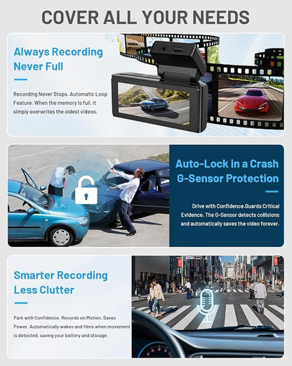 BCUOZ 4K Dual Dash Cam Front and Rear, GS200 170° Wide Angle Night Vision with 3.39” IPS Touchscreen, WiFi App Control, Night Vision, G-Sensor Loop Recording, 64GB Card Included Parking Monitoring