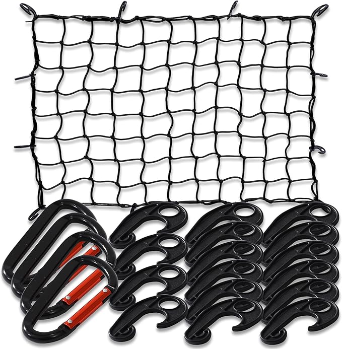 3' x 4' Cargo net Bungee Nets Stretches to 6' x 8',Small Truck Bed Cargo Net for Cars SUVs, for Frontier, Toyota Tacoma Short Bed Cargo Netting, Colorado & Subaru Accessories