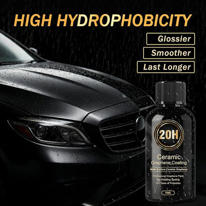Ceramic Coating for Cars, 20H High-Grade Graphene Coating for Automobiles, Complete Detailing Kit, 10+ Years of Lasting Defense, Intense Glossy Look, Use After Washing & Polishing, 70ml