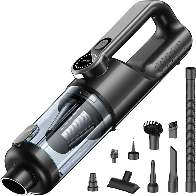 18000Pa Cordless Handheld Car Vacuum Cleaner – 35-Min Runtime, LED Light & LCD Screen, 2-in-1 Blower Function – Lightweight 1.9lb Portable Vacuum for Pet Hair, Home & Car Interior (Black)