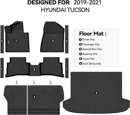 Floor Mats for 2019-2021 Hyundai Tucson, Trunk Mat and Backrest Mat & Door Sill Guard All Weather TPE Protector for Hyundai Tucson Accessories