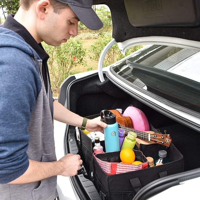 MIU COLOR Trunk Organizer for SUV, Sturdy Car Organizer, Non-Slip Bottom, Folded Storage Organizer for Sedan, Van, Jeep, Grocery, Car Organization for Men, Women, Large 3 Compartments, Classic Blk