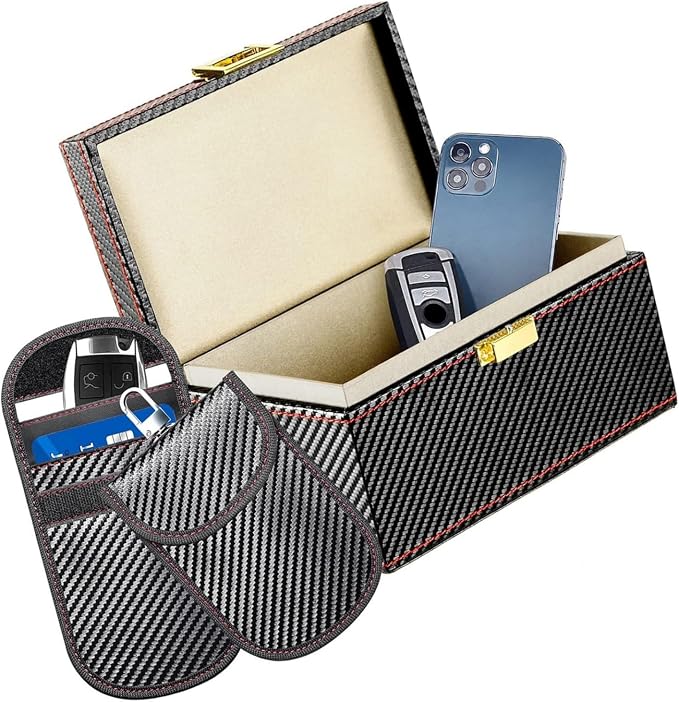 Elegant Car Storage Set with Shielding Box and 2 Protective Pouches for Enhanced Vehicle Leather Texture Planner
