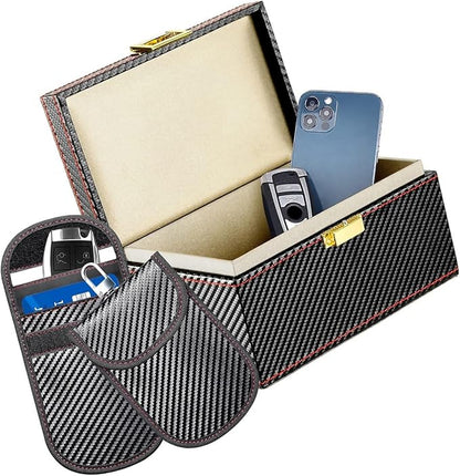 Elegant Car Storage Set with Shielding Box and 2 Protective Pouches for Enhanced Vehicle Leather Texture Planner