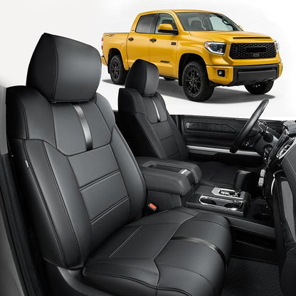 Super Cover Front Seat Covers for Toyota Tundra 2014–2021 (Bucket Seats Only), Full Coverage Front Leather Seat Protectors for Tundra Crewmax/Double Cab Pickup Accessories, Carbon Fiber, 2 PCS