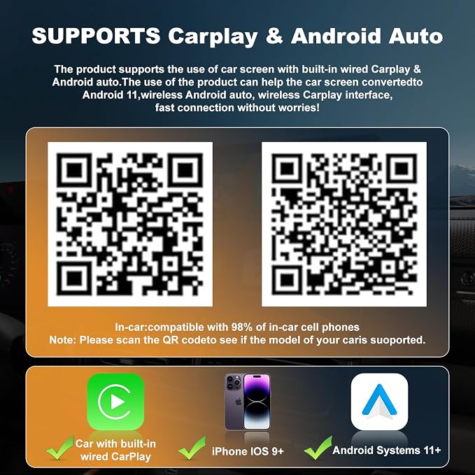 2026 Upgraded Wireless Carplay Adapter, 4 in 1 Screen Mirroring Support Mirror Link/AirPlay for Apple CarPlay & Android Auto, Mini USB/Type-C Plug & Play Car Play Adapter, Wired to Wireless