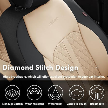 Coverado Universal Leather Seat Covers Full Set for 5 Seats – Waterproof, Durable All-Weather Protector for SUV, Pickup Truck, Sedan, Black&Beige