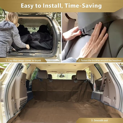 F-color SUV Cargo Liner for Dogs, Water Resistant Pet Cargo Cover Dog Seat Cover Mat for SUVs Sedans Vans with Bumper Flap Protector, Non-Slip, Large Size Universal Fit, Brown