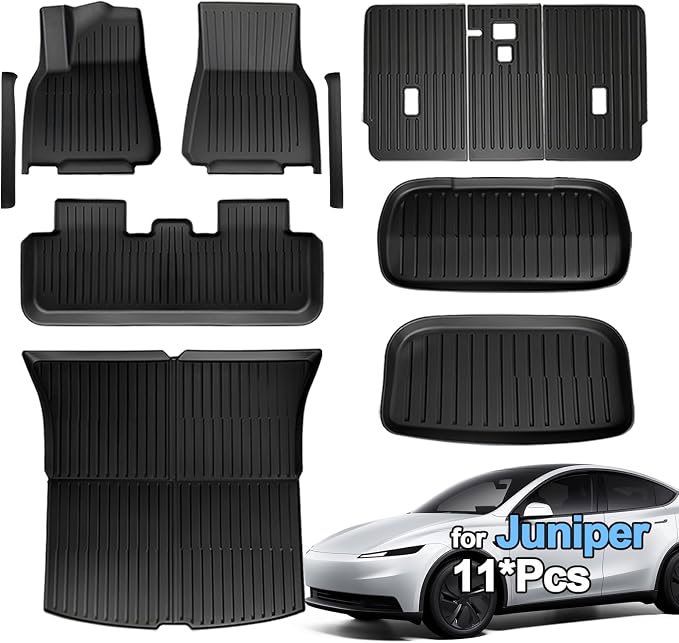 SUPER LINER Tesla Model Y Floor Mats 2025 2026 | Custom Fit All-Weather 11-Piece Set TPE Material| Model Y Juniper Floor Mats Back Seat Protector,Cargo Liner, Trunk & Interior Accessories 5-seat