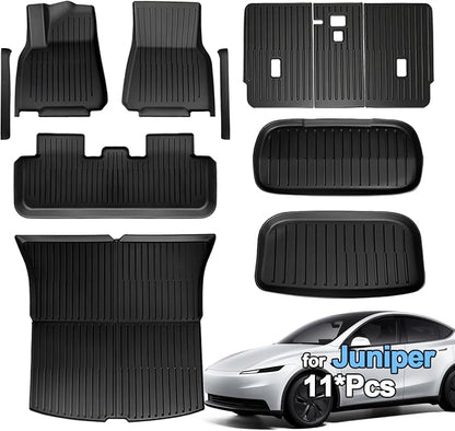 SUPER LINER Tesla Model Y Floor Mats 2025 2026 | Custom Fit All-Weather 11-Piece Set TPE Material| Model Y Juniper Floor Mats Back Seat Protector,Cargo Liner, Trunk & Interior Accessories 5-seat