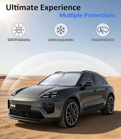 Windshield Sun Shade Custom-Fit for Porsche Macan 2014-2026 | Front Window Sun Visor Protector & Heat Shield, 240T Sunshade Protection Blocks UV Rays, Car Accessories