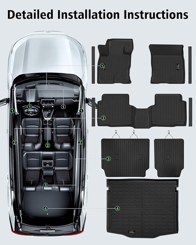 Floor Mats Custom for Ford Escape 2020-2025 2026 Trunk Mat with Backrest Mat (NOT for Hybrid) All Weather TPE Full Set Liners Cargo Protector & Door Sill Guards for Escape Accessories, Black