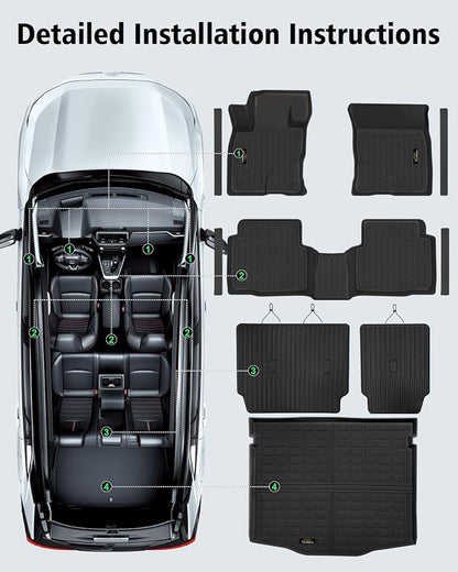 Floor Mats Custom for Ford Escape 2020-2025 2026 Trunk Mat with Backrest Mat (NOT for Hybrid) All Weather TPE Full Set Liners Cargo Protector & Door Sill Guards for Escape Accessories, Black