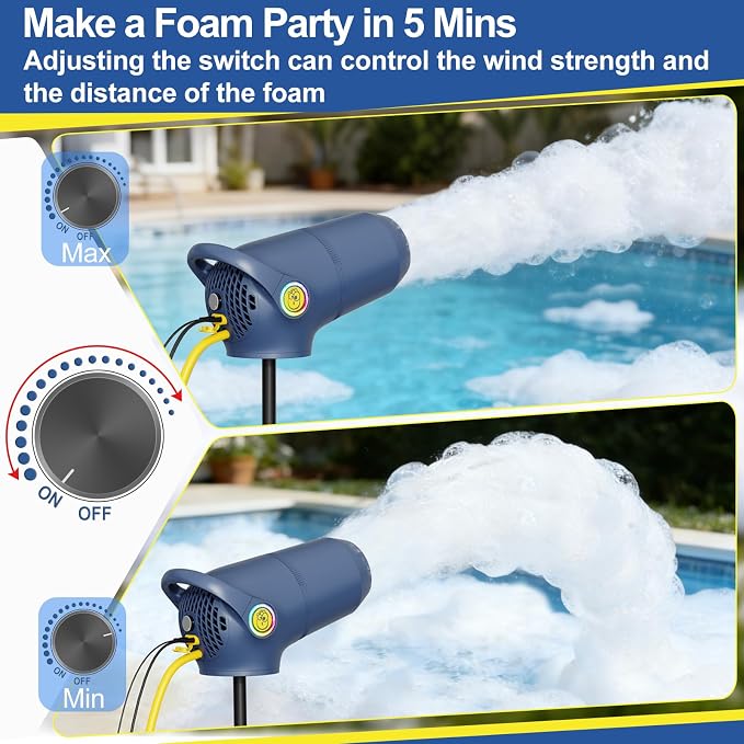 Party Foam Cannon, Foam Machine for Party, 3 Modes Detachable Front Barrel Adjustable Wind Speed, Foam Making Machine for Garden Backyard Pool Indoor