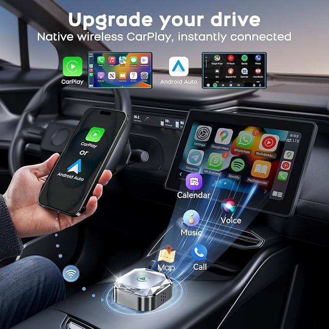 2 in 1 Wireless CarPlay and Android Auto Adapter for Vauxhall Ampera-E 2017-2022, Mini Dongle with Dual Connection and Auto Reconnect